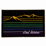 Adhesive patch Embroidered with a mountain design in rainbow colors. Text reads "Lost Sierra"